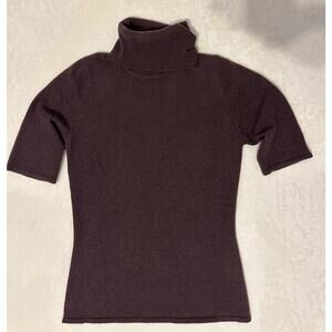 Women’s Small 100% Cashmere Brown Short Sleeve Turtleneck Sweater